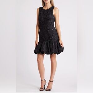 Nordstrom - Chelsea 28 Black Bubble Hem Metallic Mini Dress